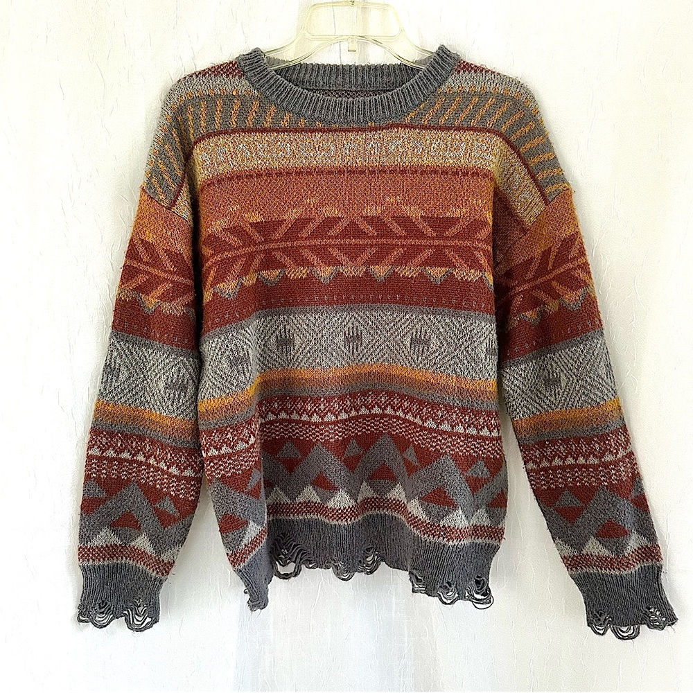 Boho Style Aztec Distressed Sweater Shirt